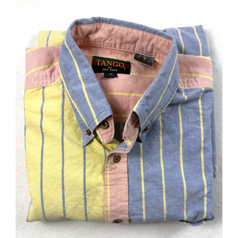 Vintage Tango Max Raab mens shirt med Striped color block Preppy Oxford